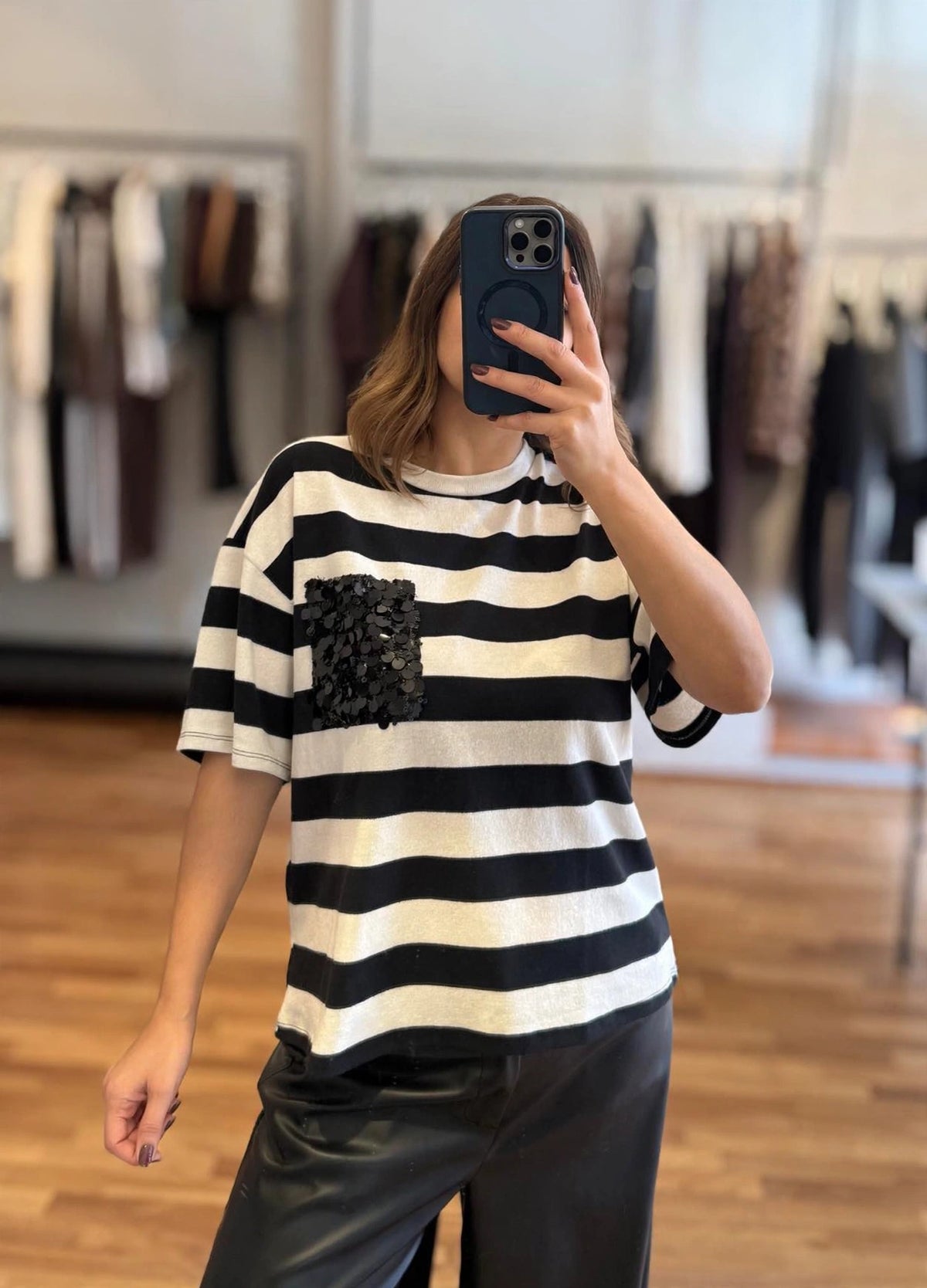 Maglia righe con tasca paillettes | più colori - Susy Mix