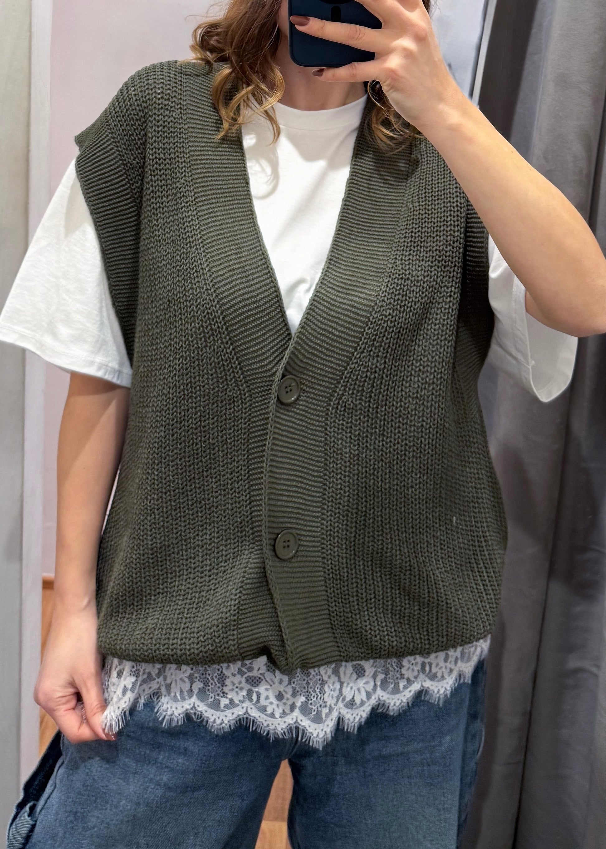 Maxi-Gilet in Cotone Verde Militare - SUSY MIX - MARYGIÒ
