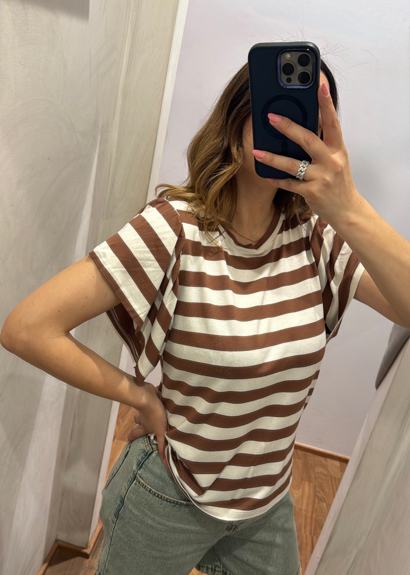T-shirt a Righe in Viscosa Tabacco - SUSY MIX