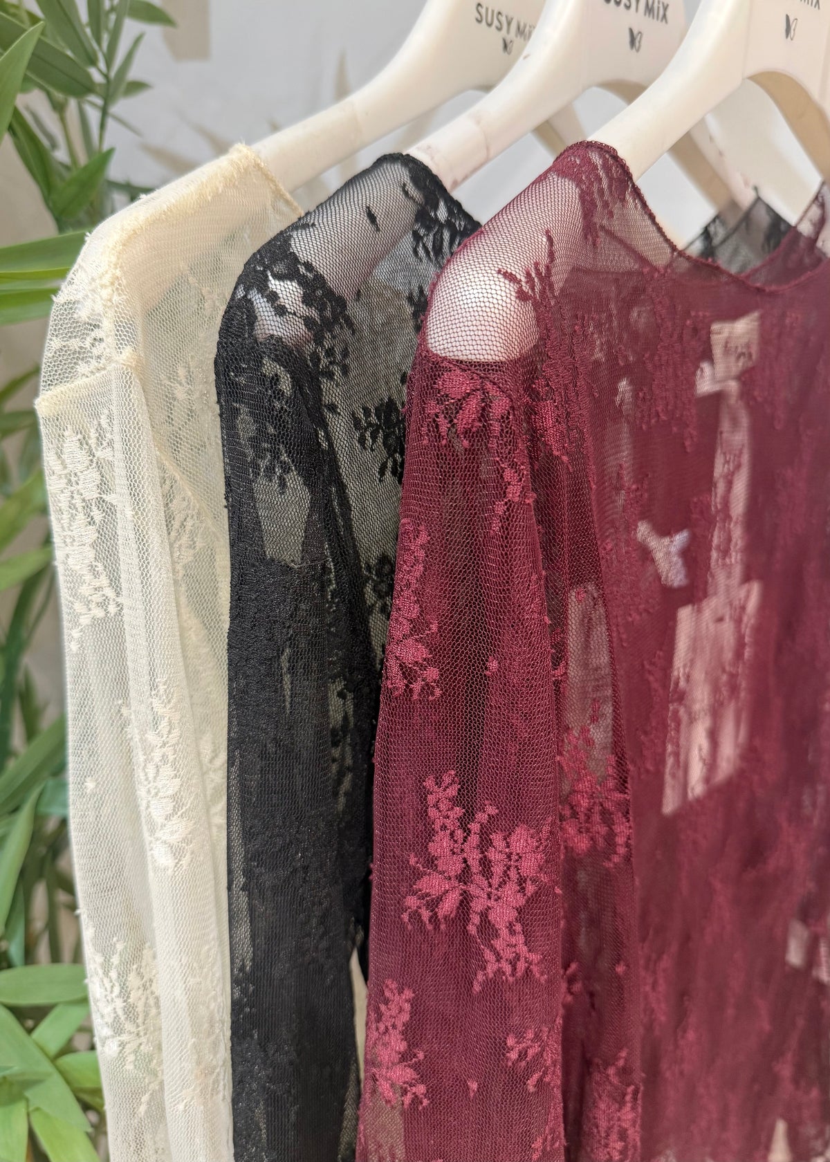 T-shirt maniche lunghe in pizzo | più colori - Susy Mix