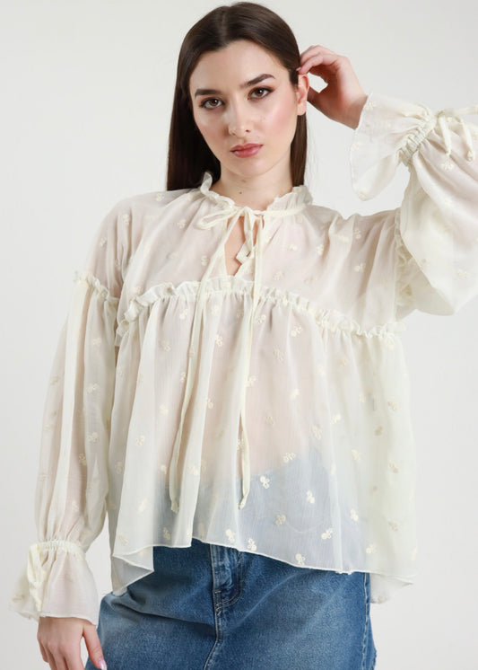 Camicia Over Ricamata Latte - SUSY MIX