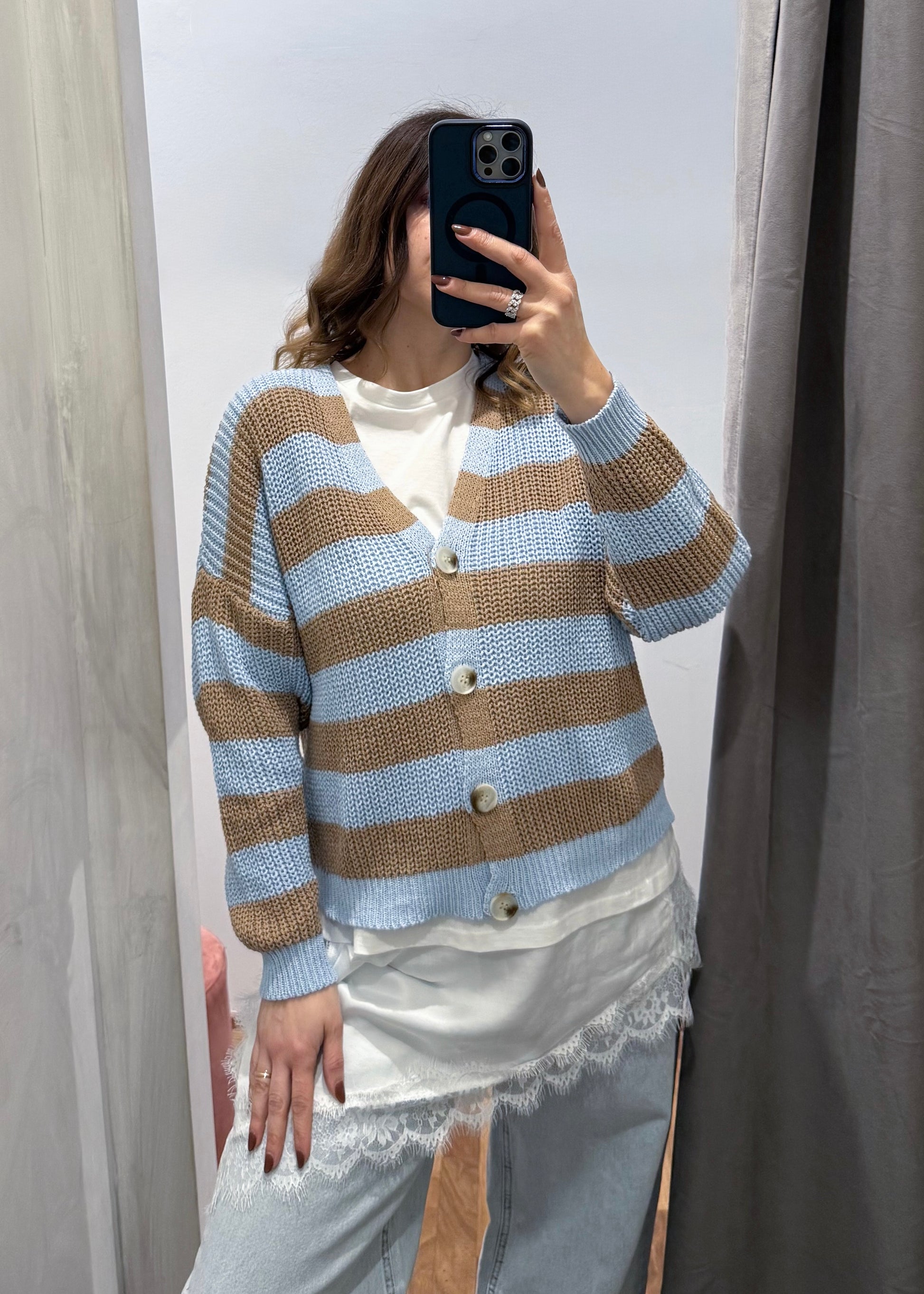 Cardigan Righe Celeste - SUSY MIX - MARYGIÒ