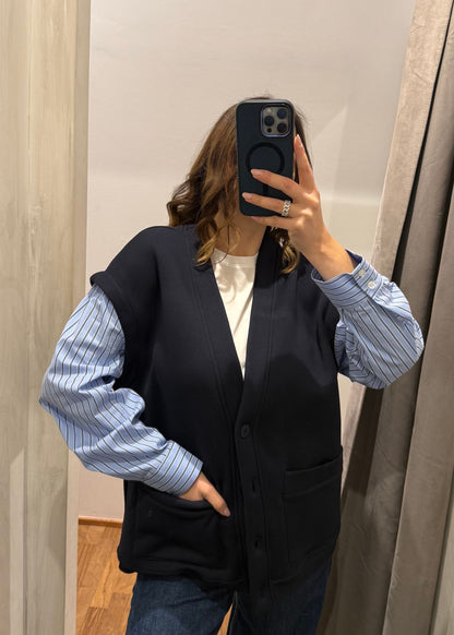 Cardigan in Felpa Blu Notte - LUMINA