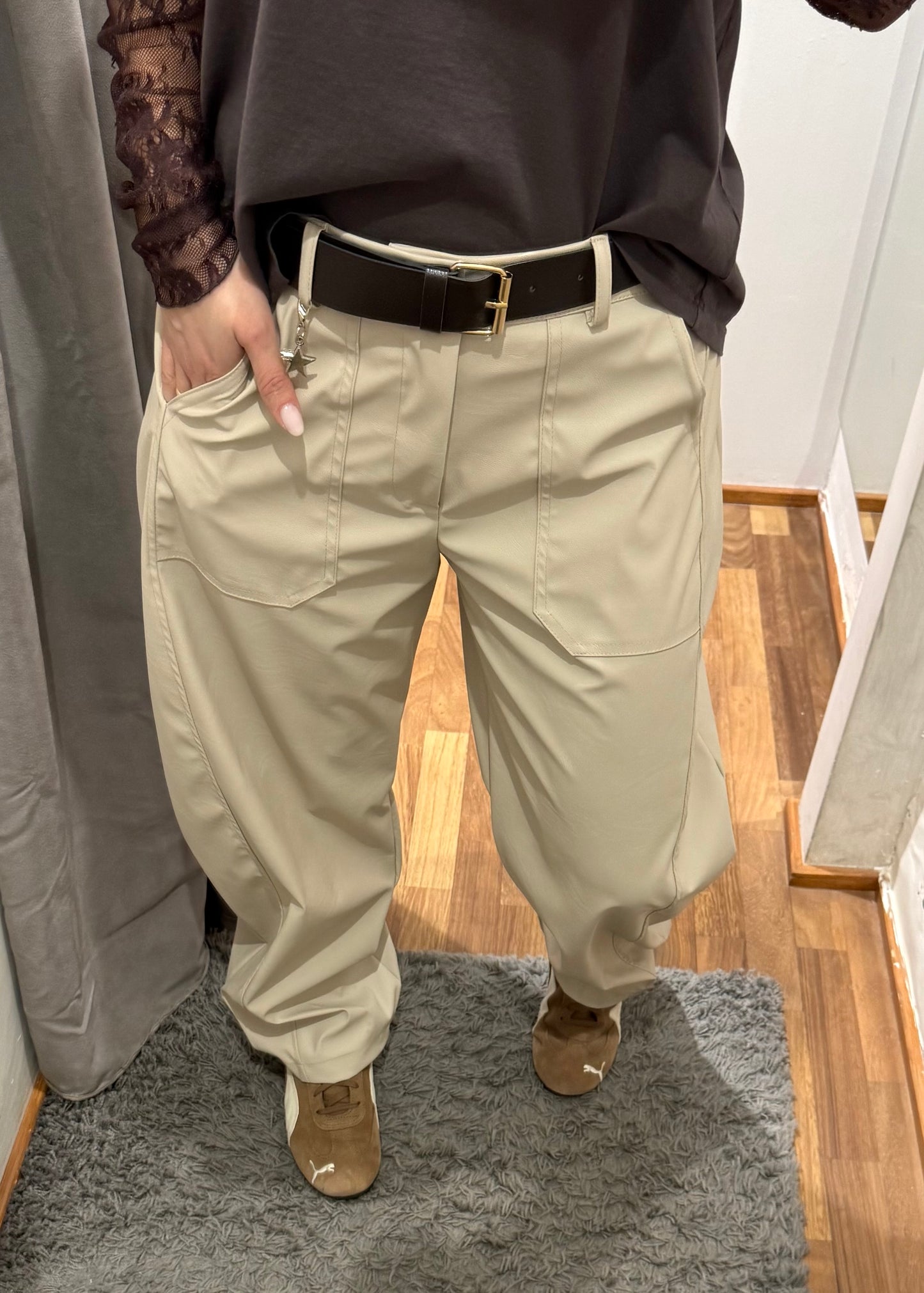 Pantalone Stellina in Ecopelle Panna - SUSY MIX