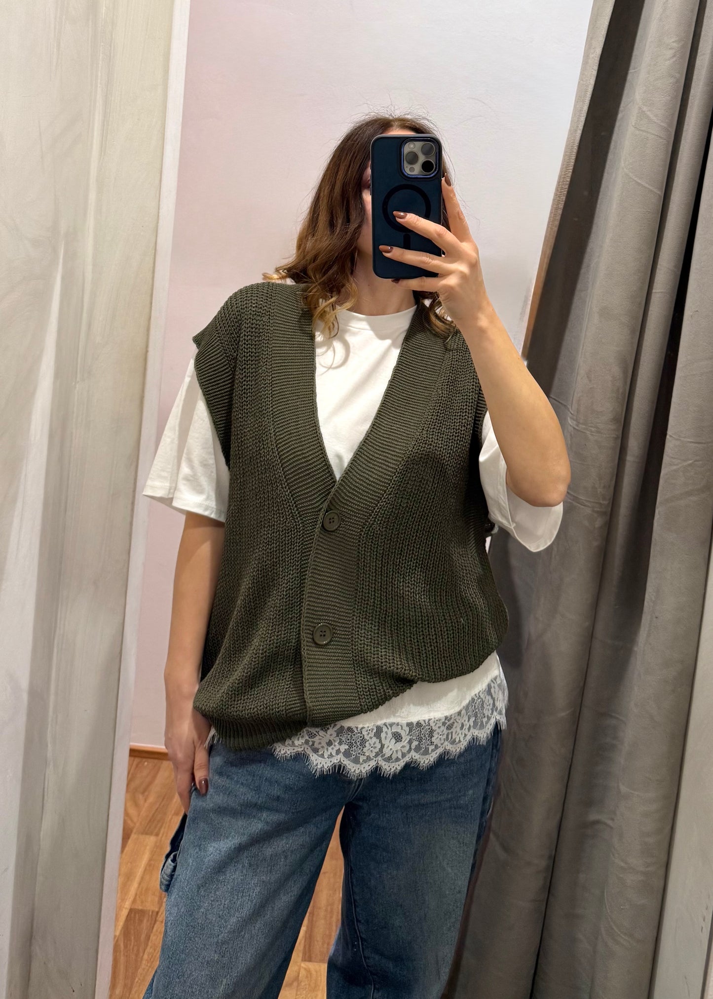 Maxi-Gilet in Cotone Verde Militare - SUSY MIX