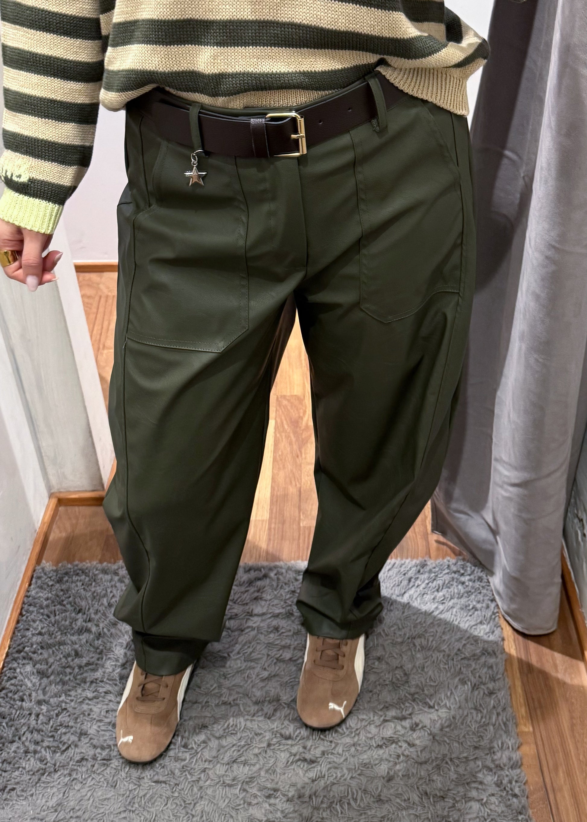Pantalone Stellina in Ecopelle Verde Militare - SUSY MIX - MARYGIÒ