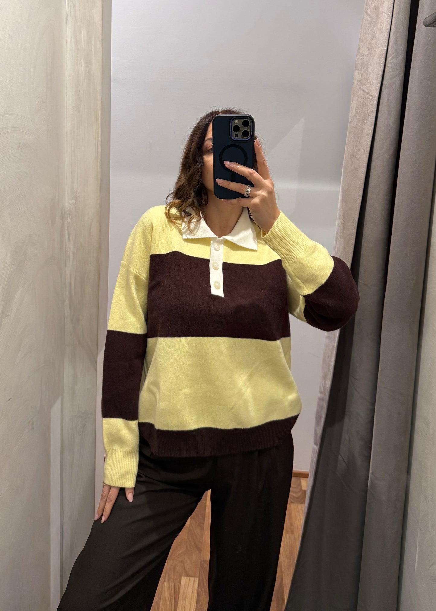 Maglia Polo a Righe Giallo/Marrone