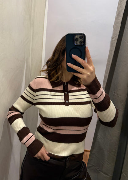 Polo a Costine Coffee/Pink