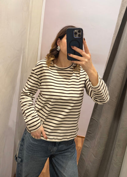 Maglietta a Righe Panna/Moro