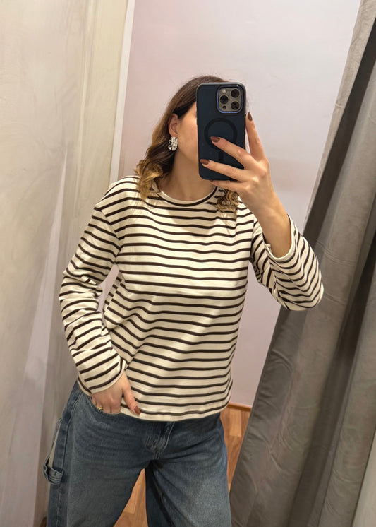 Maglietta a Righe Panna/Moro