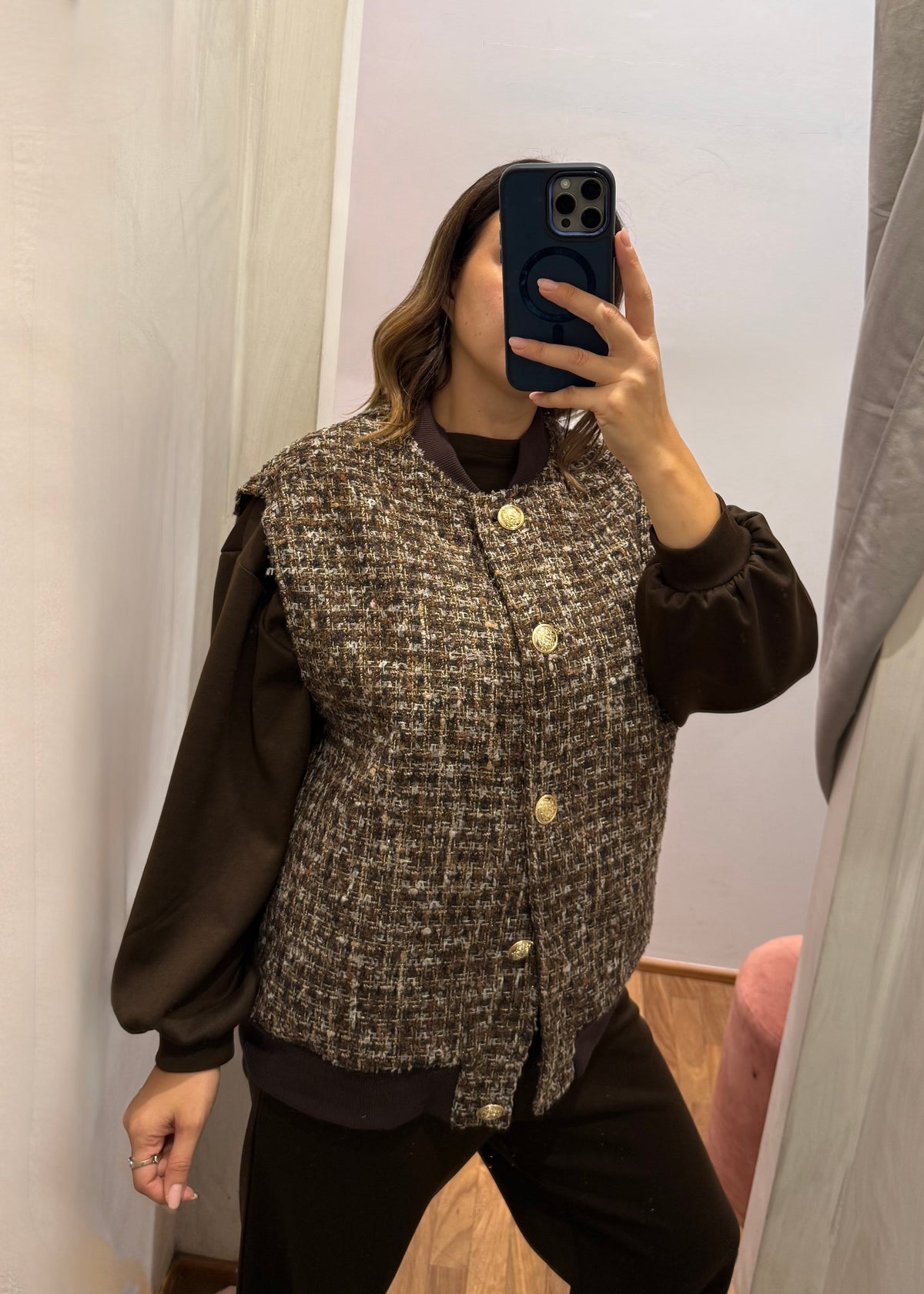 Gilet in tweed con bottoni oro - Susy Mix