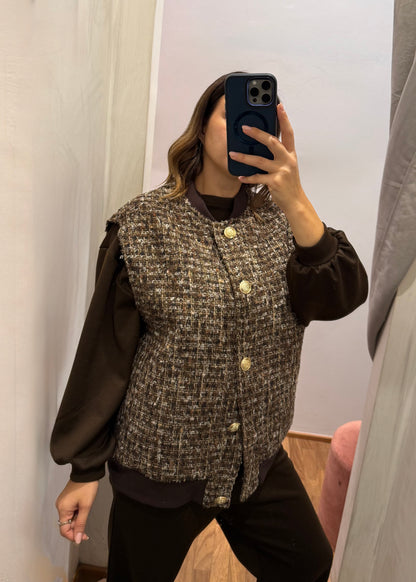 Gilet in tweed con bottoni oro - Susy Mix