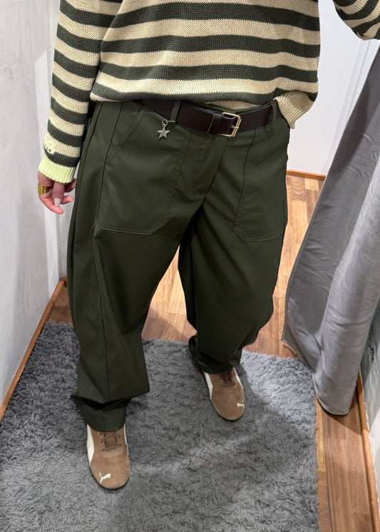 Pantalone Stellina in Ecopelle Verde Militare - SUSY MIX - MARYGIÒ