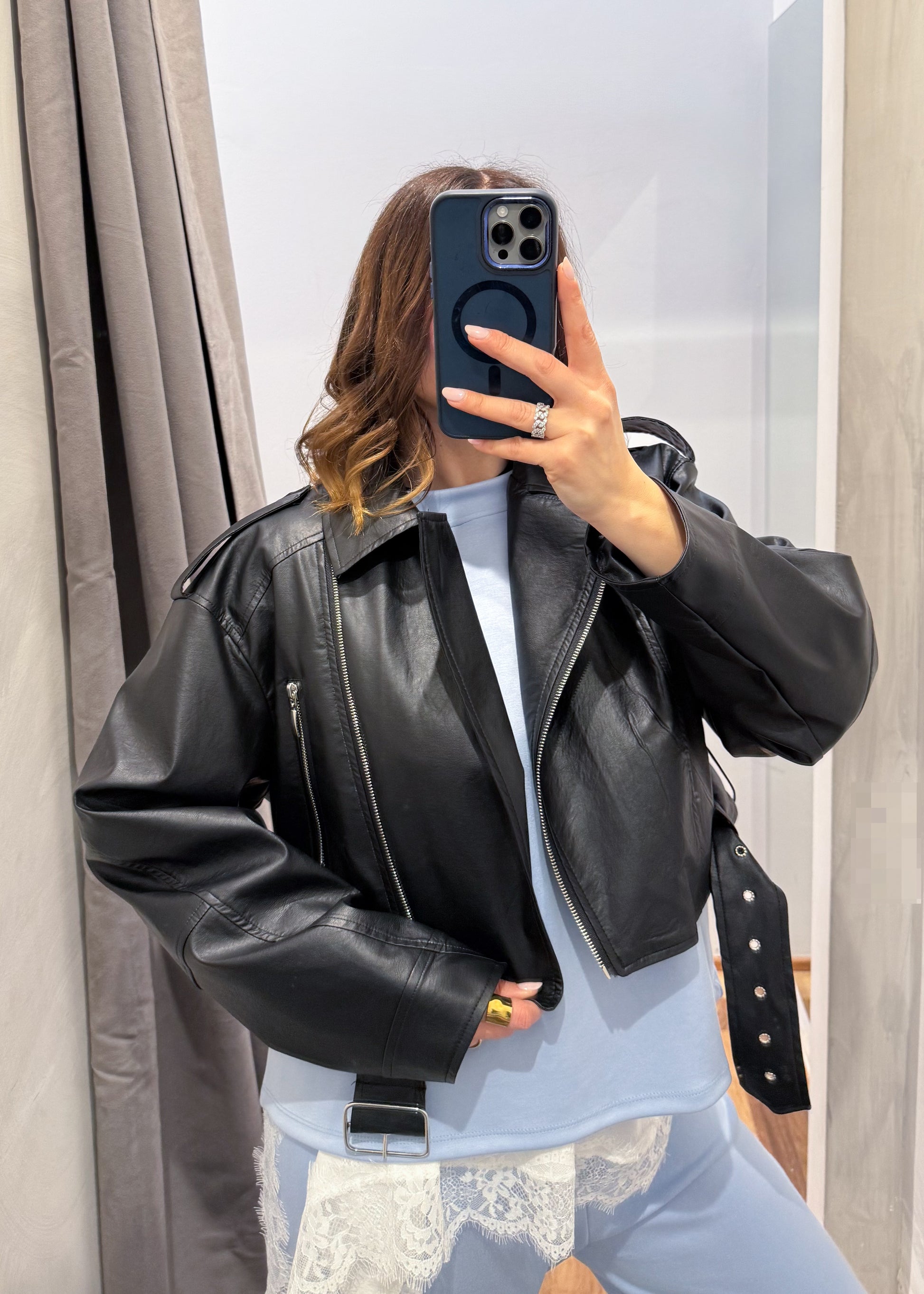 Chiodo Ecopelle Crop Nero - SUSY MIX - MARYGIÒ