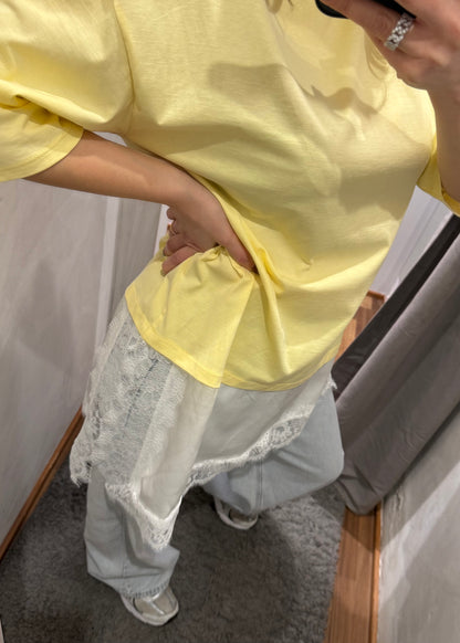 T-shirt Gialla Asimmetrica con Pizzo - SUSY MIX