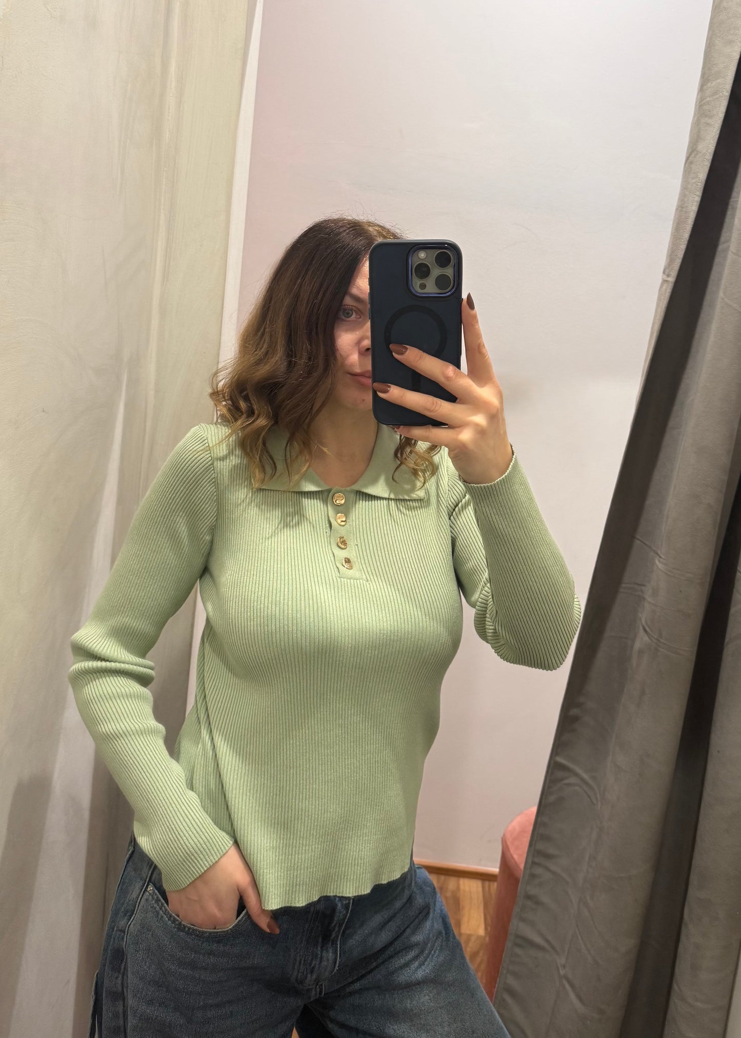 Maglia Polo a Costine Verde acqua