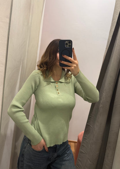 Maglia Polo a Costine Verde acqua