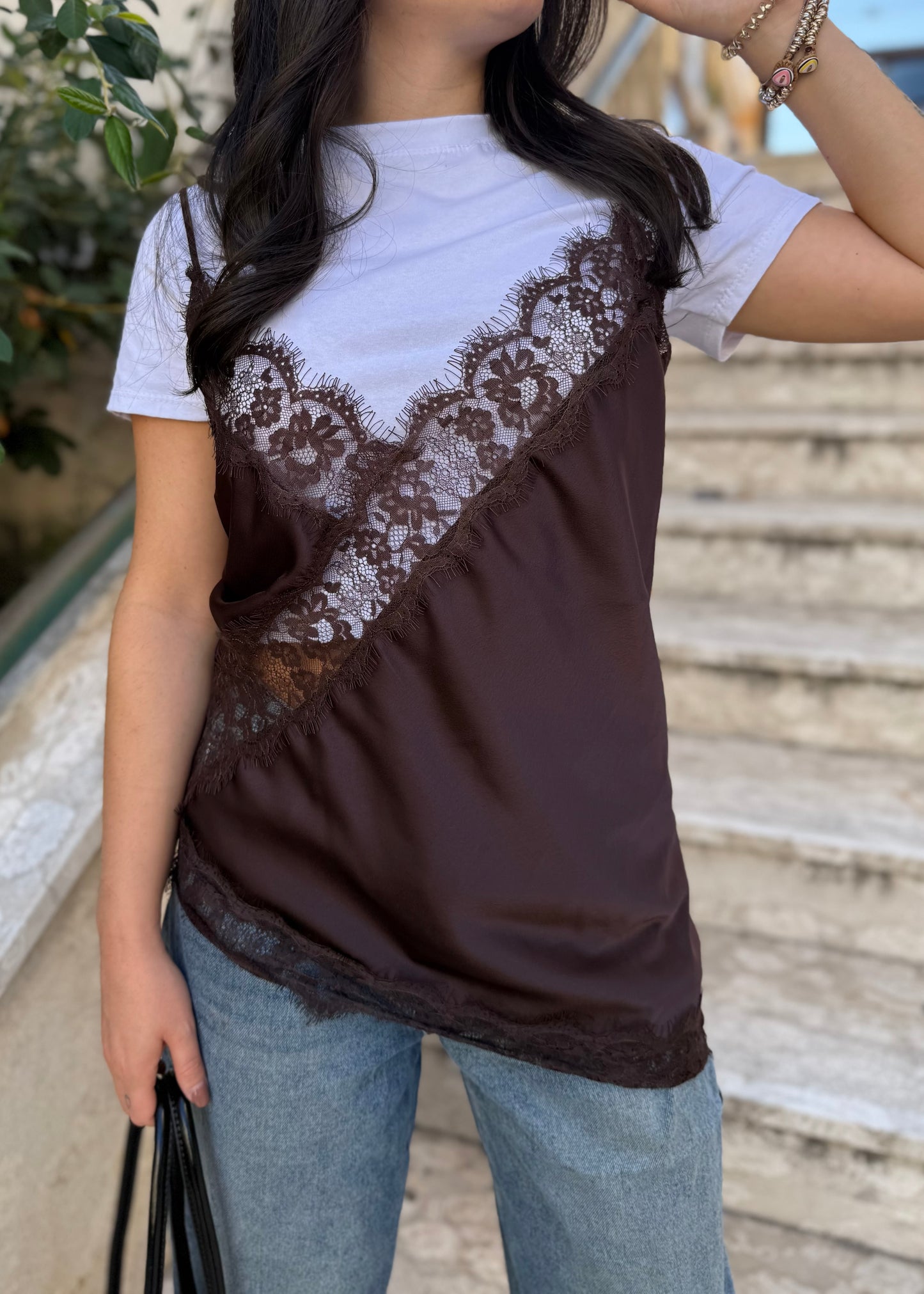 Top Satin Asimmetrico Pizzo | più colori