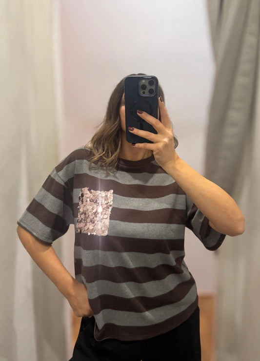 Maglia righe con tasca paillettes | più colori - Susy Mix