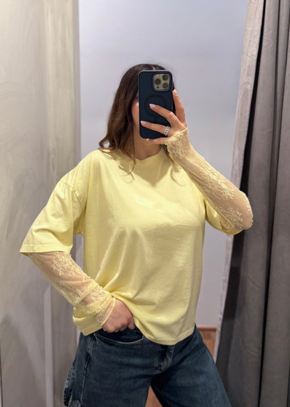 T-shirt Manica Pizzo Gialla - SUSY MIX - MARYGIÒ