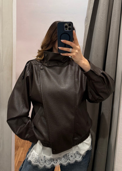 Bomber Ecopelle Martellata Moro - SUSY MIX