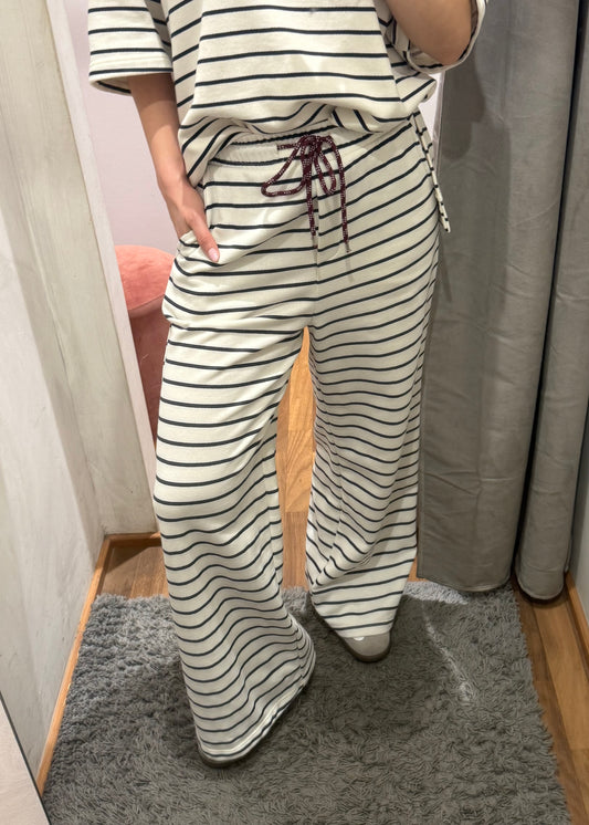 PANTALONE PALAZZO A RIGHE PANNA/BLU - TENSIONE IN