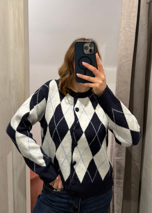 Cardigan Rombi Blu/Ecrù