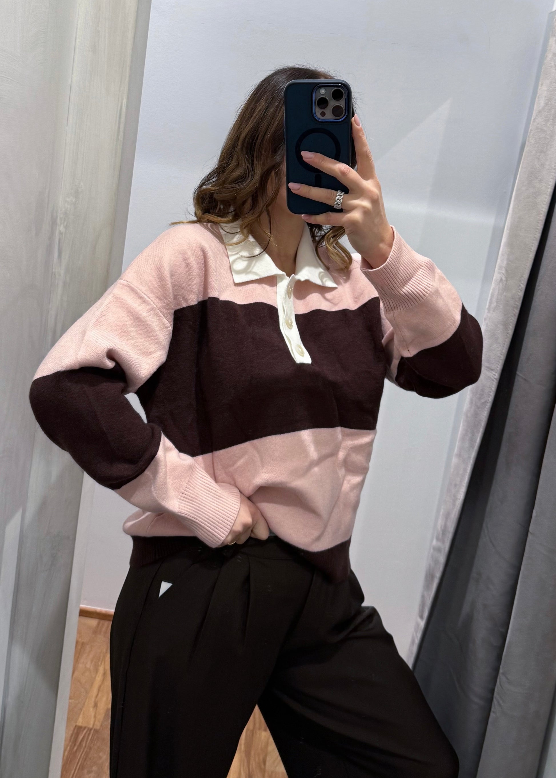 Maglia Polo a Righe Rosa/Marrone - MARYGIÒ