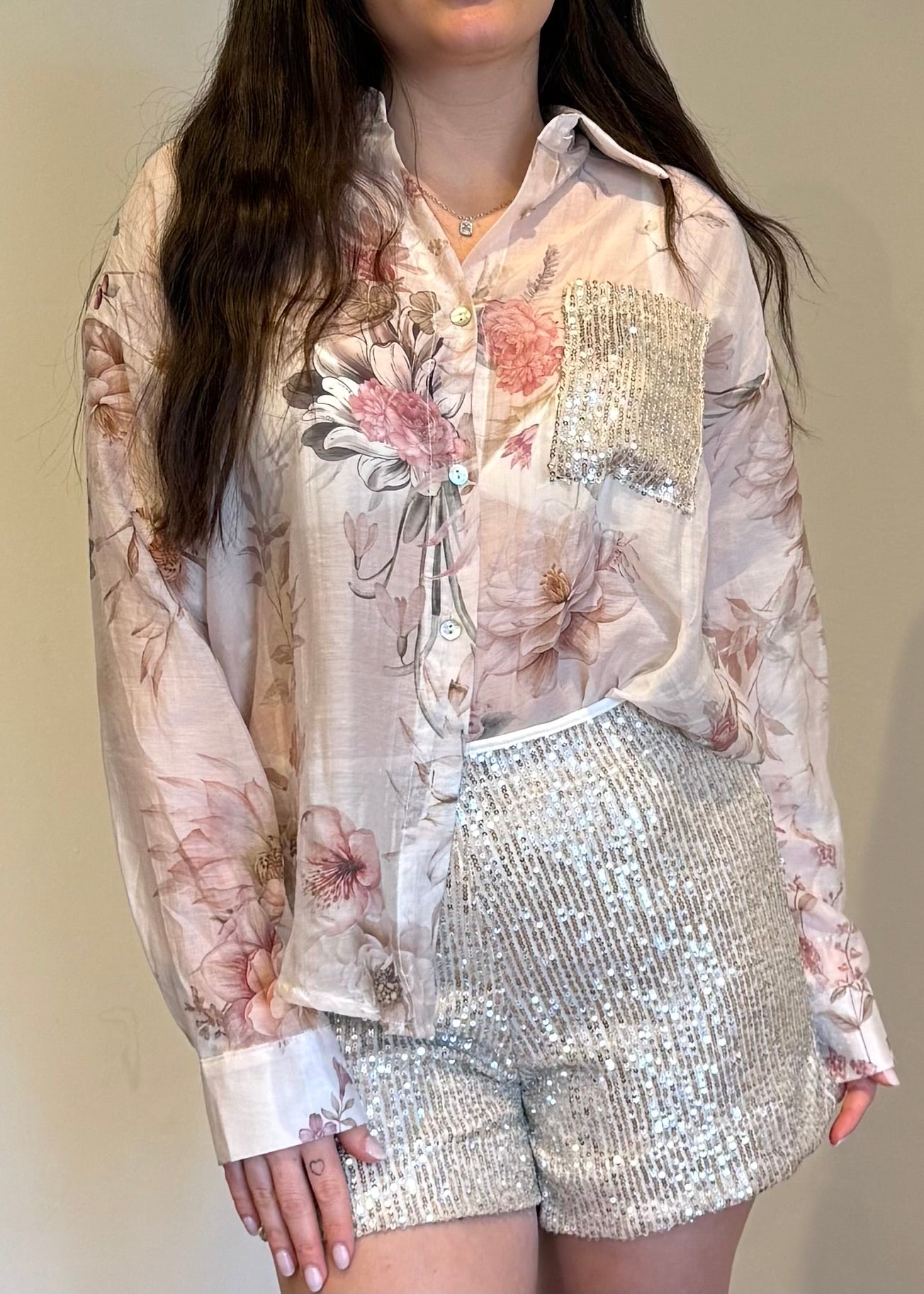 Camicia Floreale con Tasca Paillettes - SUSY MIX - MARYGIÒ