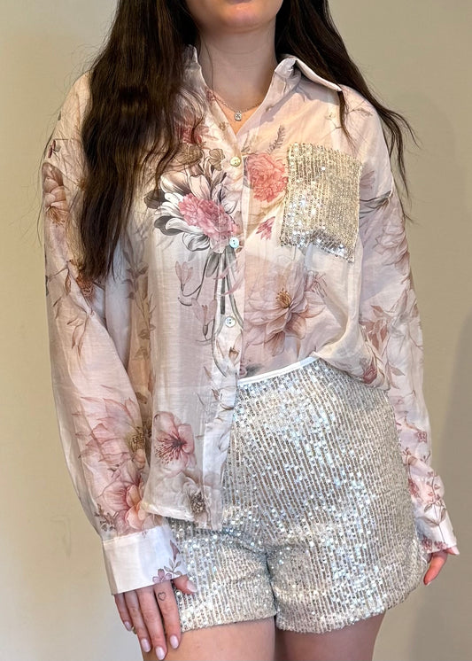 Camicia Floreale con Tasca Paillettes - SUSY MIX