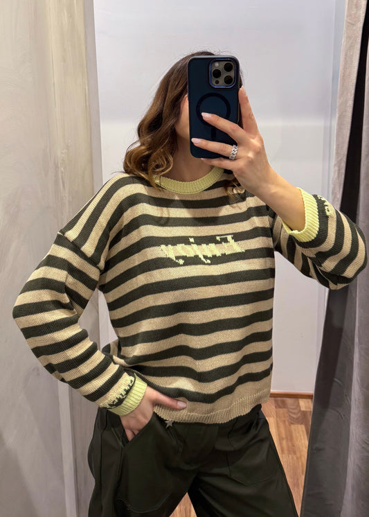 Maglia Rigata “Enjoy” Verde Militare - SUSY MIX - MARYGIÒ