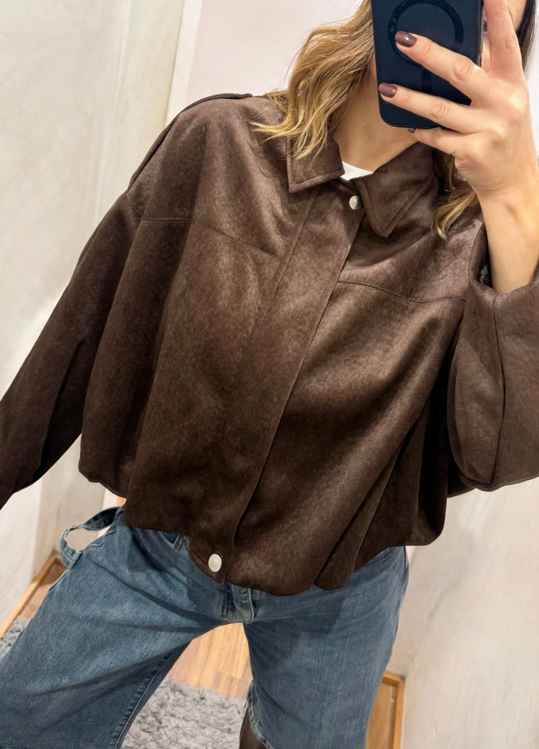 Bomber effetto camoscio Moro - Susy Mix