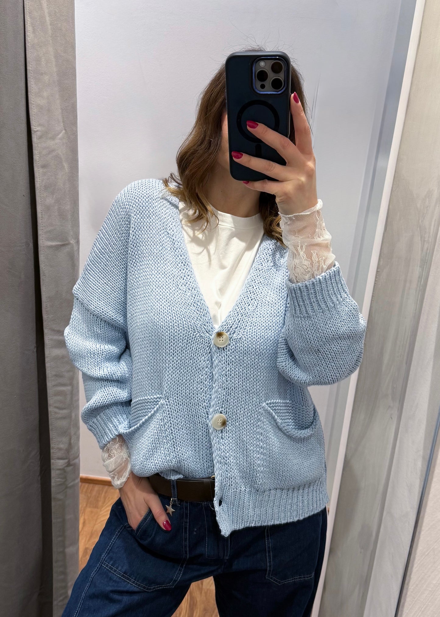 Cardigan Over con Tasche Celeste - SUSY MIX - MARYGIÒ