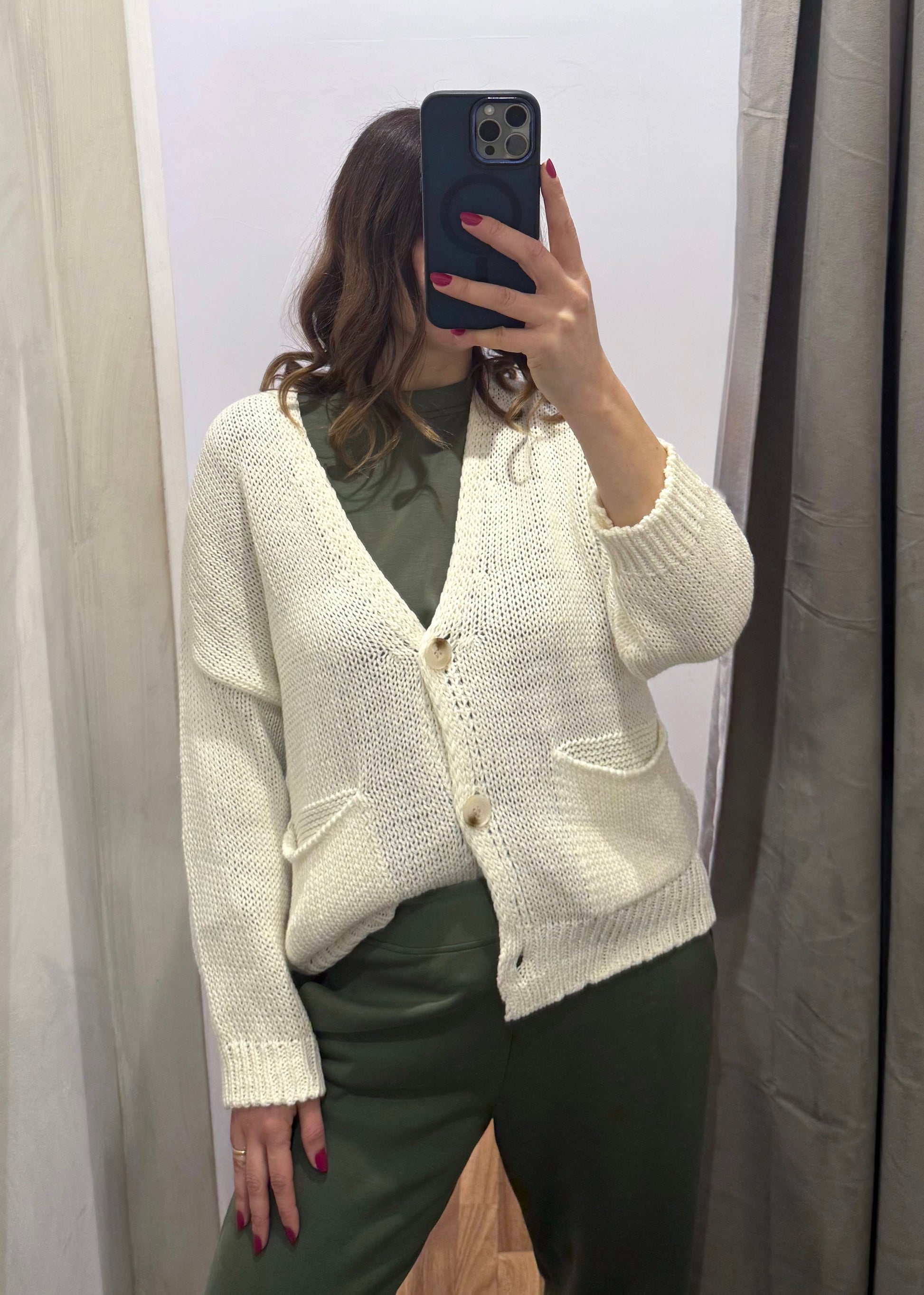 Cardigan Over con Tasche Crema - SUSY MIX - MARYGIÒ