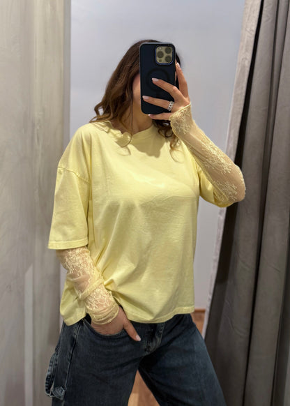 T-shirt Manica Pizzo Gialla - SUSY MIX - MARYGIÒ
