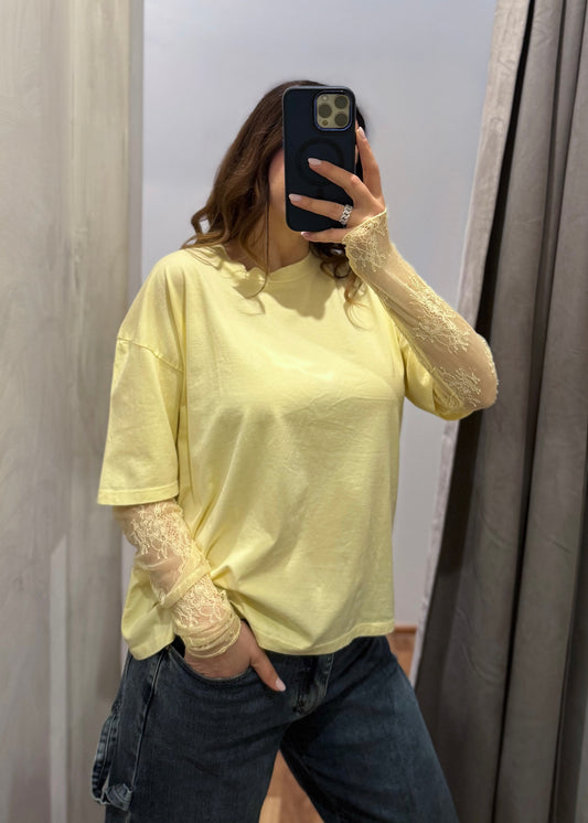 T-shirt Manica Pizzo Gialla - SUSY MIX - MARYGIÒ