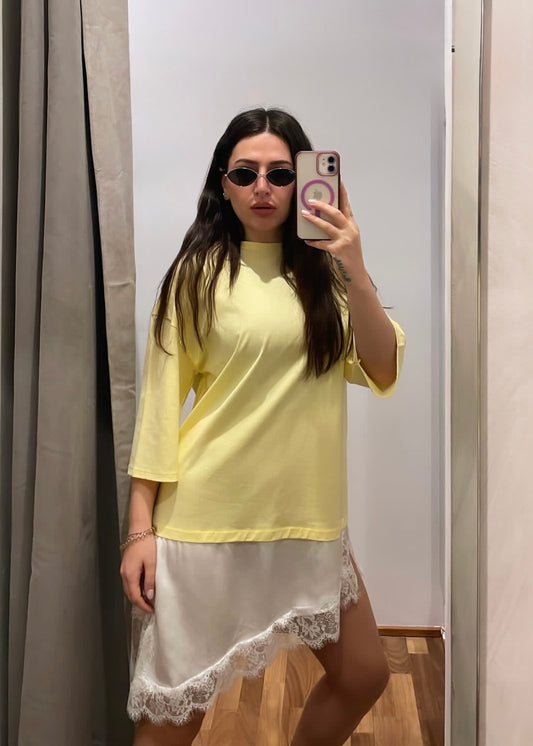 T-shirt Gialla Asimmetrica con Pizzo - SUSY MIX - MARYGIÒ