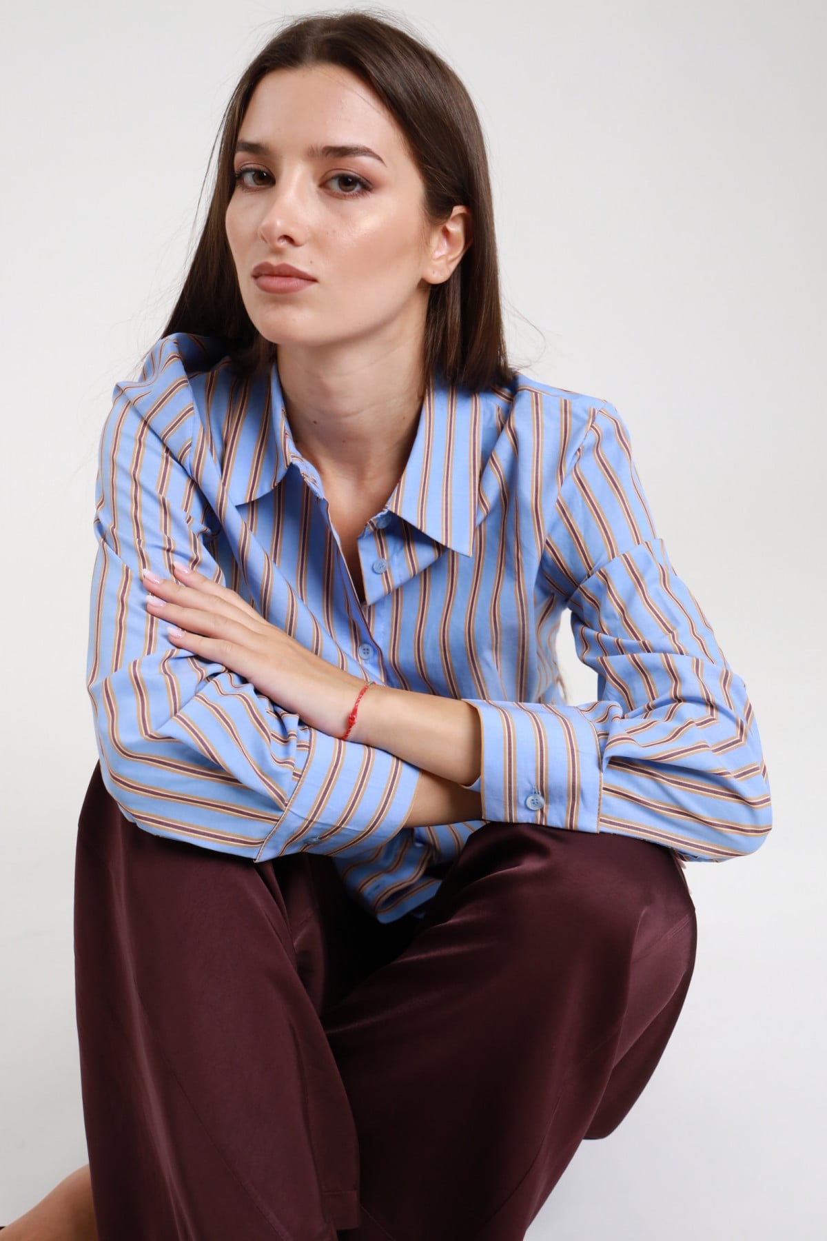 Camicia gessata slim fit Celeste - Susy Mix