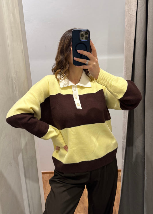 Maglia Polo a Righe Giallo/Marrone