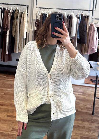 Cardigan Over con Tasche Crema - SUSY MIX - MARYGIÒ