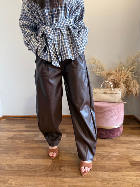 Pantalone Ecopelle a Ovetto Marrone