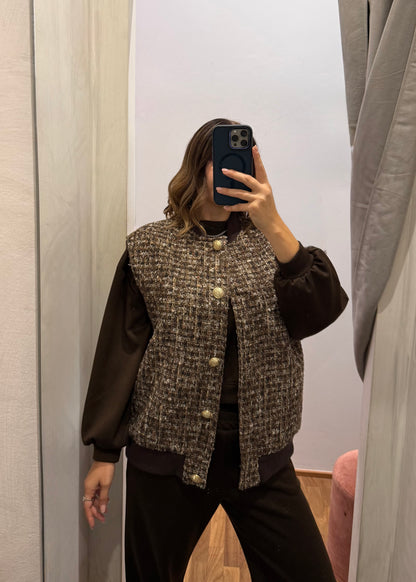 Gilet in tweed con bottoni oro - Susy Mix