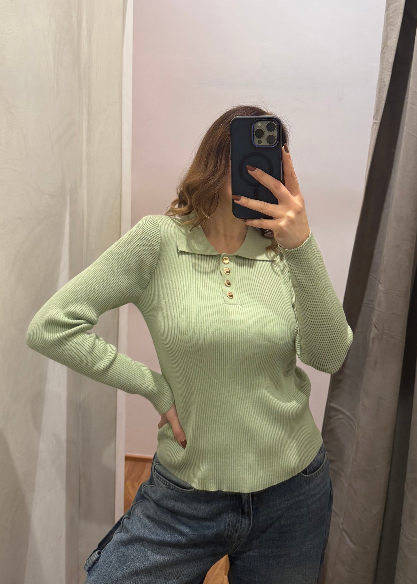 Maglia Polo a Costine Verde acqua