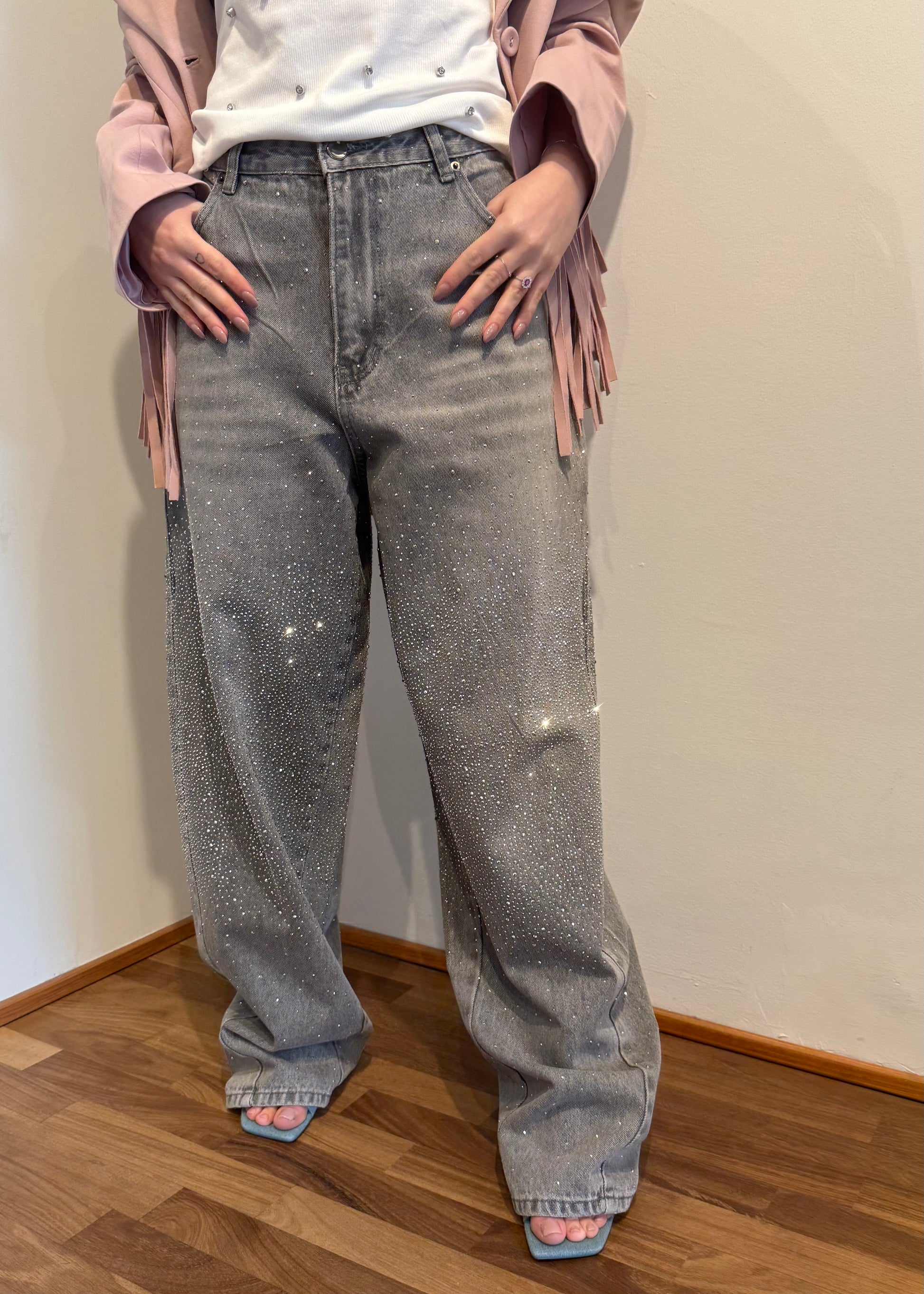 JEANS BALLOON STRASS GRIGIO - SUSY MIX - MARYGIÒ