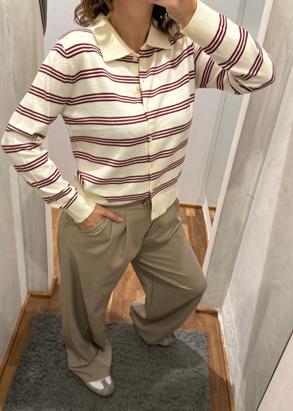 Cardigan Polo Righe Bourdeaux