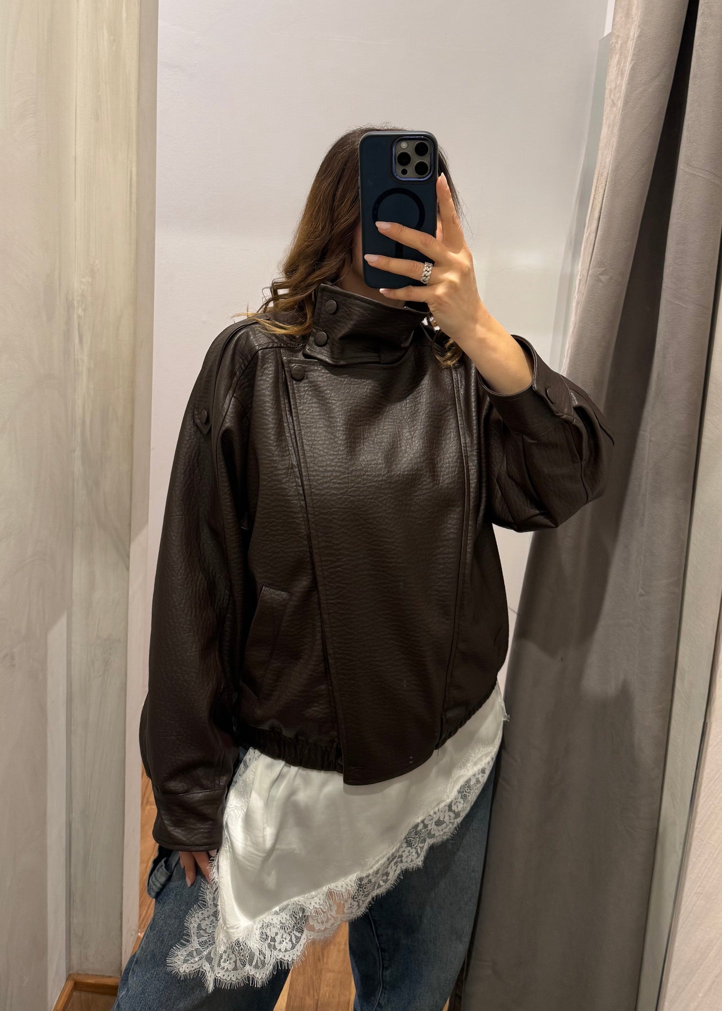 Bomber Ecopelle Martellata Moro - SUSY MIX