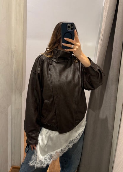 Bomber Ecopelle Martellata Moro - SUSY MIX