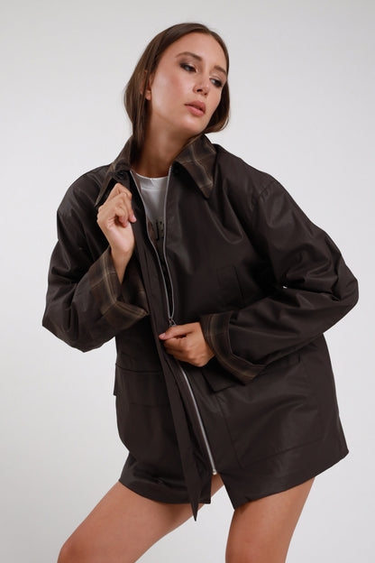 Giacca trench cerata con colletto a quadri Moro - SUSY Mix