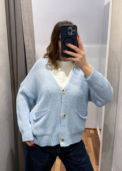 Cardigan Over con Tasche Celeste - SUSY MIX - MARYGIÒ