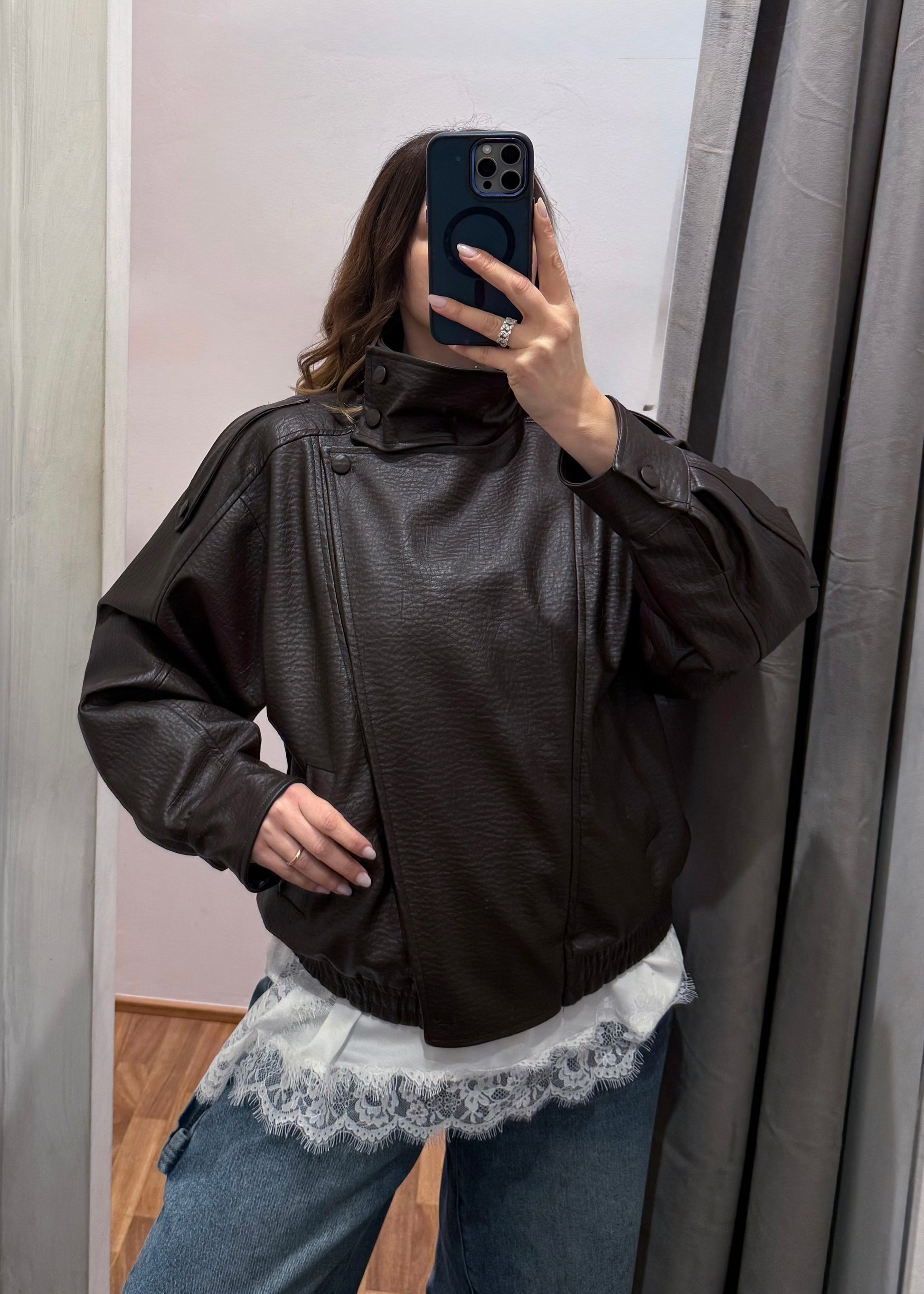 Bomber Ecopelle Martellata Moro - SUSY MIX - MARYGIÒ